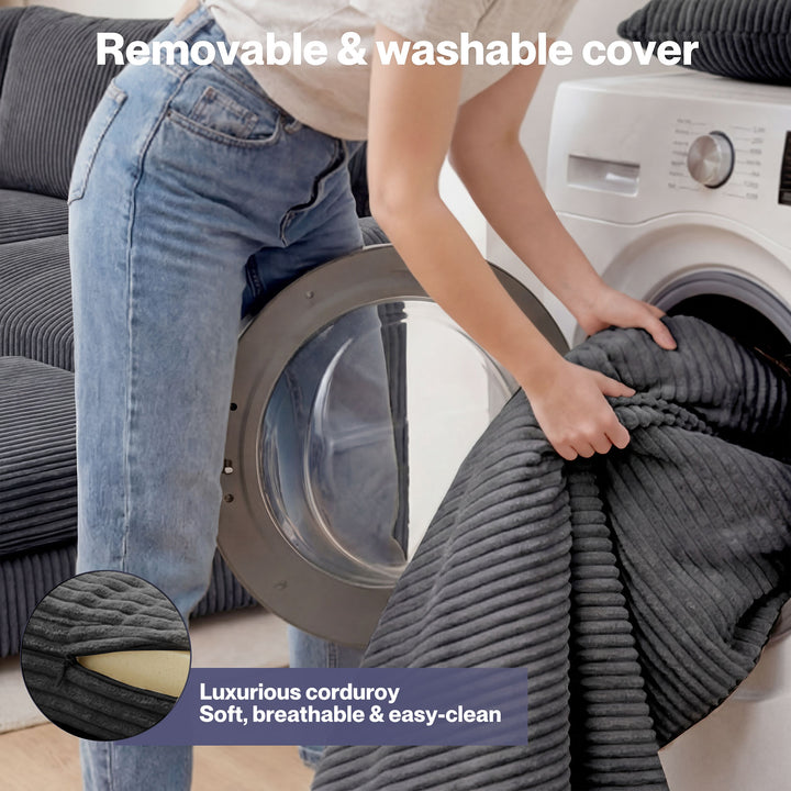 Modular Sofa Lounge Set Corduroy U Shaped Sectional Cloud Couch Grey