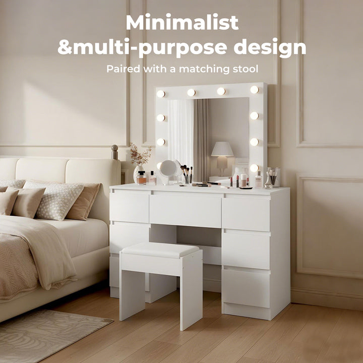 Dressing Table Stool Set 10 Bulbs Makeup Mirror Vanity Desk Cabinet White