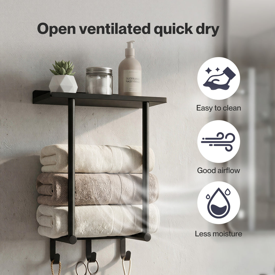 Wall Mounted Towel Rack Towel Holder 3 Hooks Bathroom Towel Storage