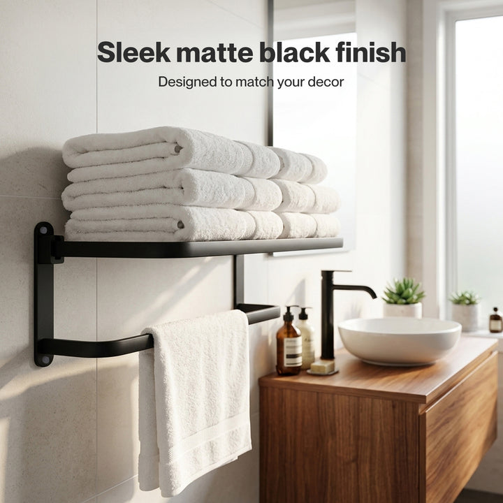 Towel Rack Bathroom 2 Bars Rail Holder Wall Mounted Storage Shelf Black