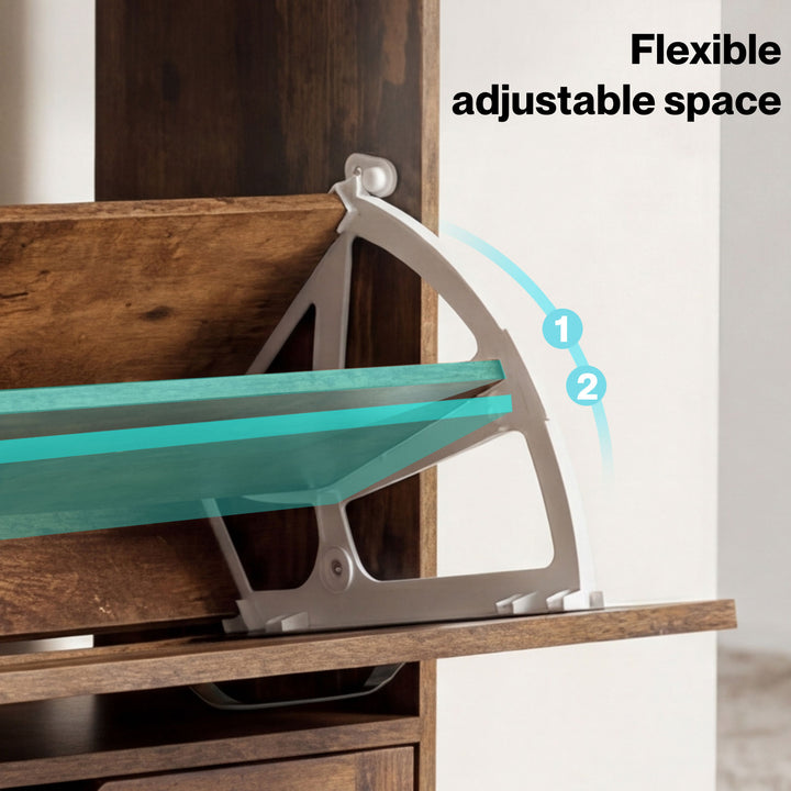 Shoe Cabinet 2 Flip Drawers Storage Organiser Removable Shelf Hallway