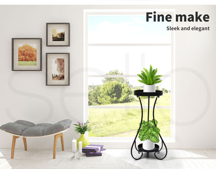 Plant Stand 2 Tiers Outdoor Indoor Metal Flower Pots Rack Garden Black