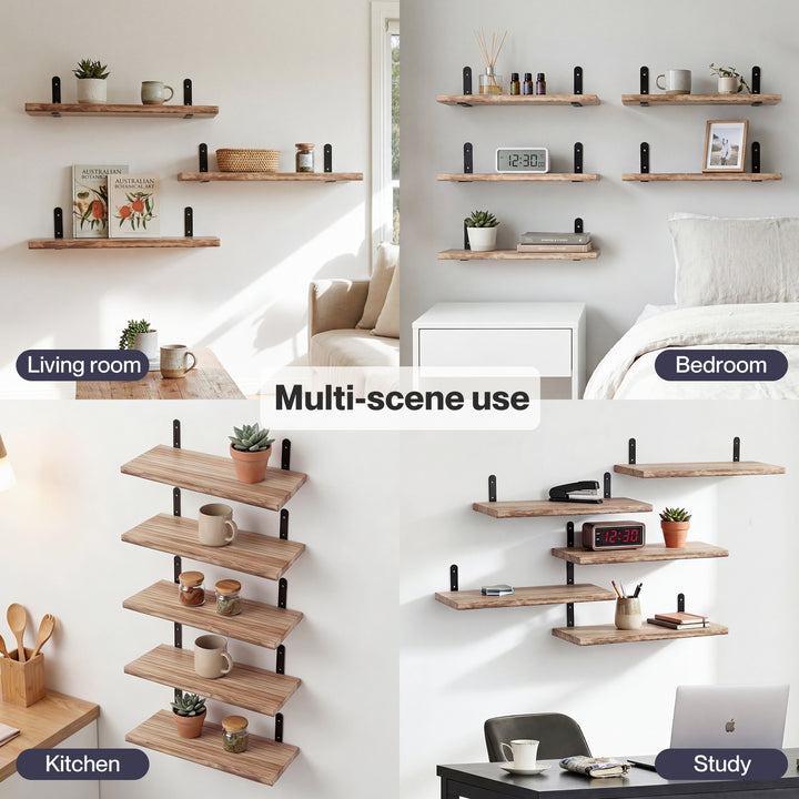 Floating Wall Shelves 5Pcs Wood Wall Mounted Rustic Display Rack Bedroom