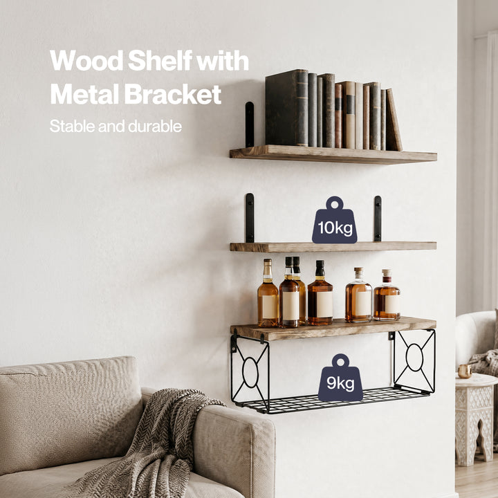 Floating Wall Shelf 3 Pcs DIY Wall Mount Shelves Book Display Rack Basket