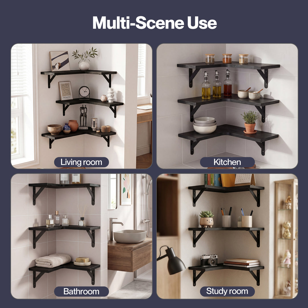 Corner Floating Shelves 3Pcs L-Shaped Wall-Mounted Living Room Storage