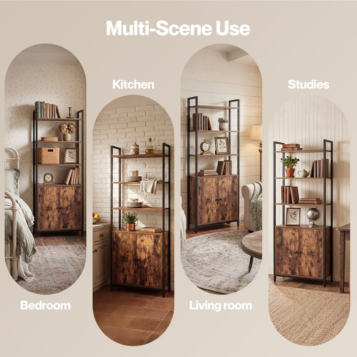 6 Tier Bookshelf Storage Cabinet Bookcase Display Adjustable Shelves Door
