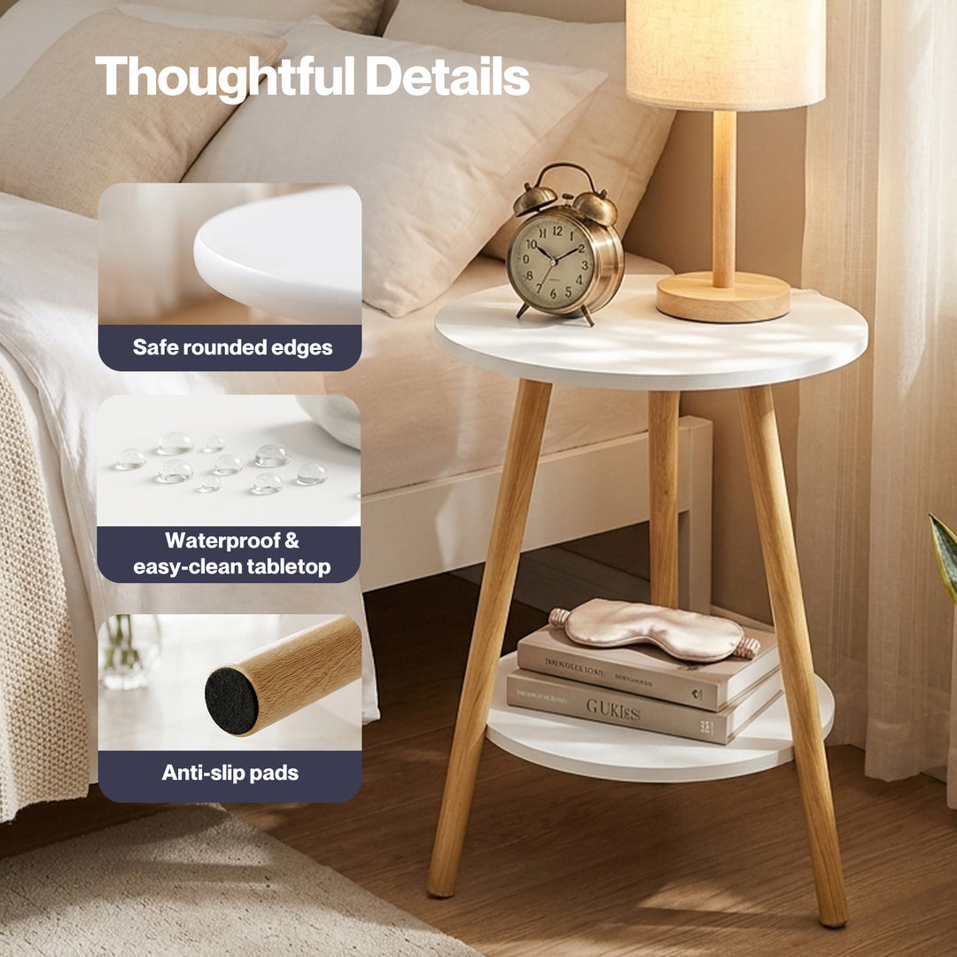 Round Coffee Table 2-Layer Living Room End Tables Bedroom Side Table