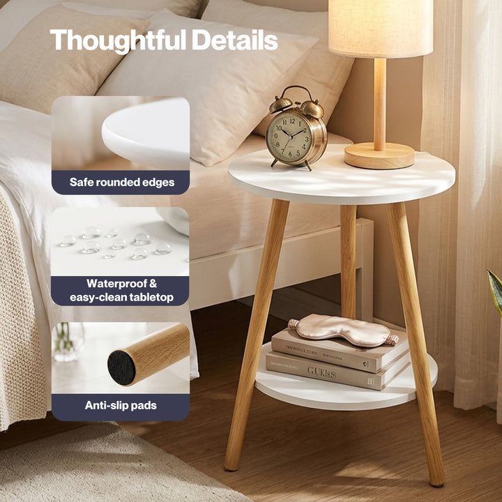 Round Coffee Table 2-Layer Living Room End Tables Bedroom Side Table