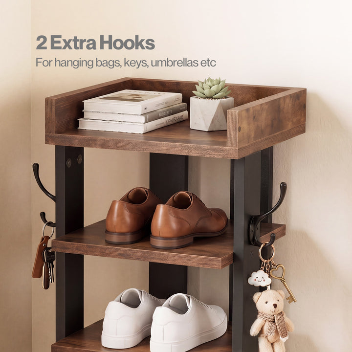 Narrow Shoe Rack Vertical 9-Tier Shoe Storage Organiser Shelf Side Hooks