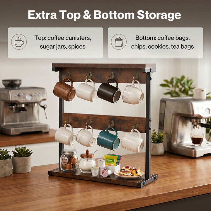 Mug Rack 8 Hook Storage Holder Stand Kitchen Counter Cup Organizer Rustic