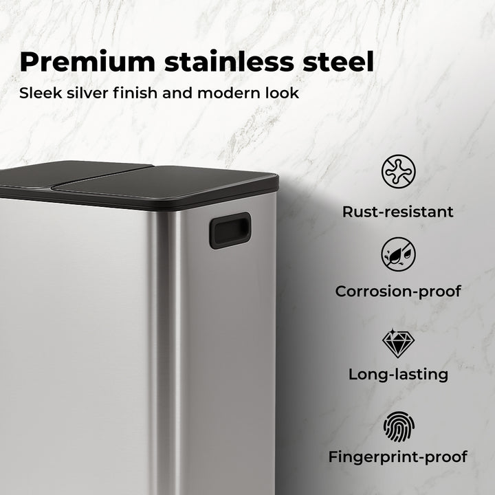 60L Pedal Bin Stainless Steel Kitchen Trash Waste Can Recycling Dustbin