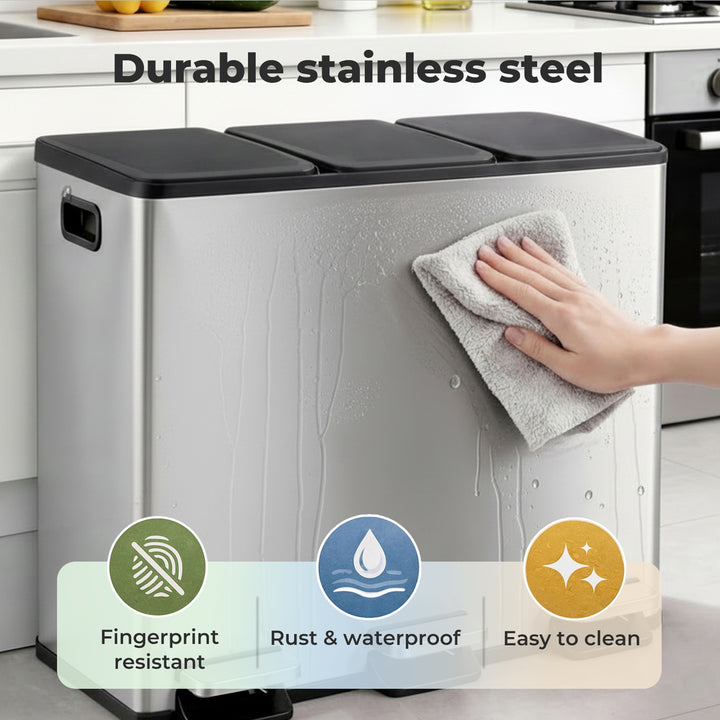 Kitchen Bins 54L Pedal Soft Close Lid Kitchen Recycling Bin Silver