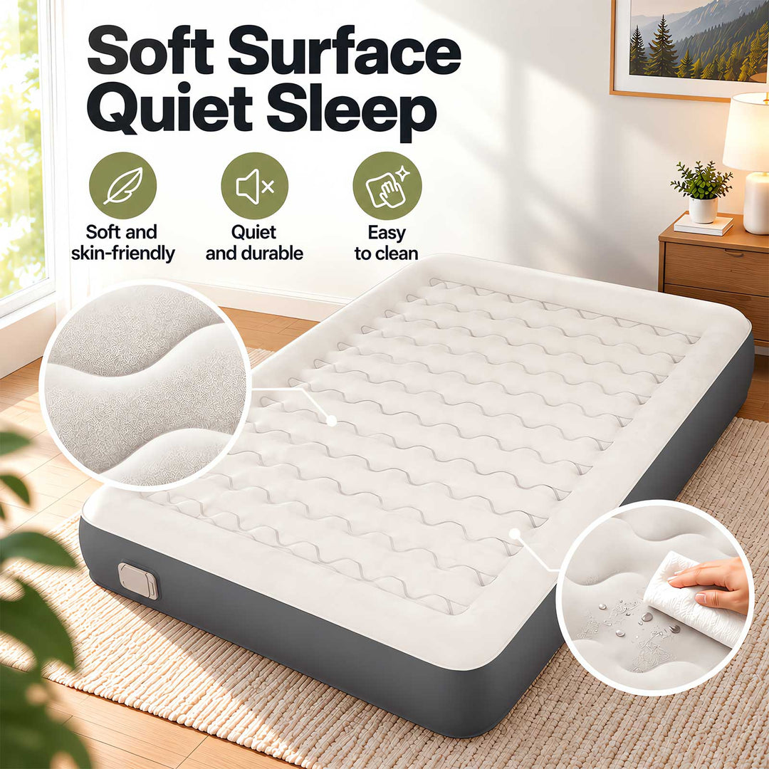 Inflatable Mattress TPU Air Bed with Pillow Pump Camping Double Grey