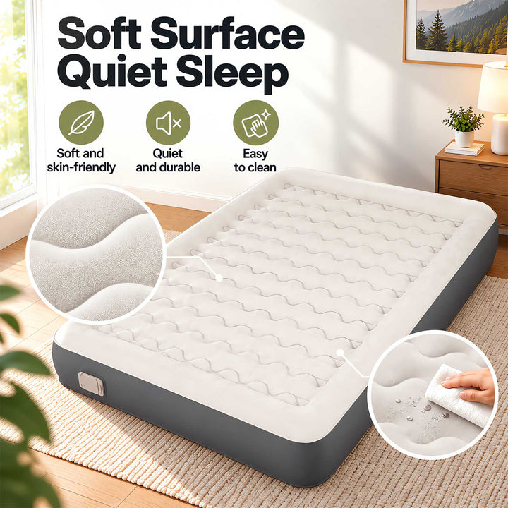 Inflatable Mattress TPU Air Bed with Pillow Pump Camping Double Grey