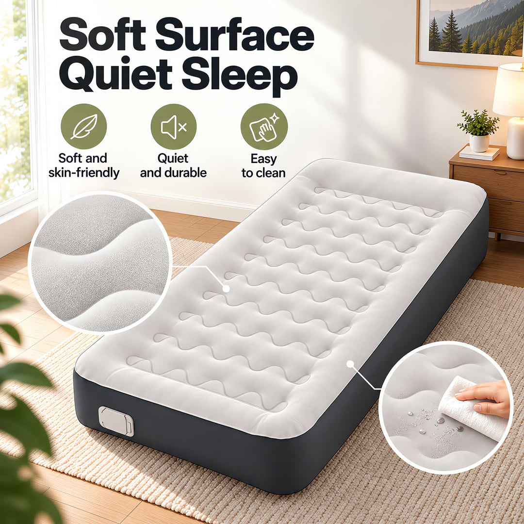 Inflatable Mattress TPU Air Bed with Pillow Pump Camping Single Grey