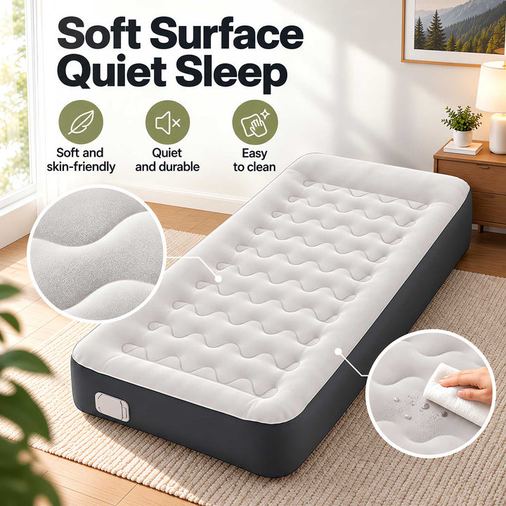 Inflatable Mattress TPU Air Bed with Pillow Pump Camping Single Grey