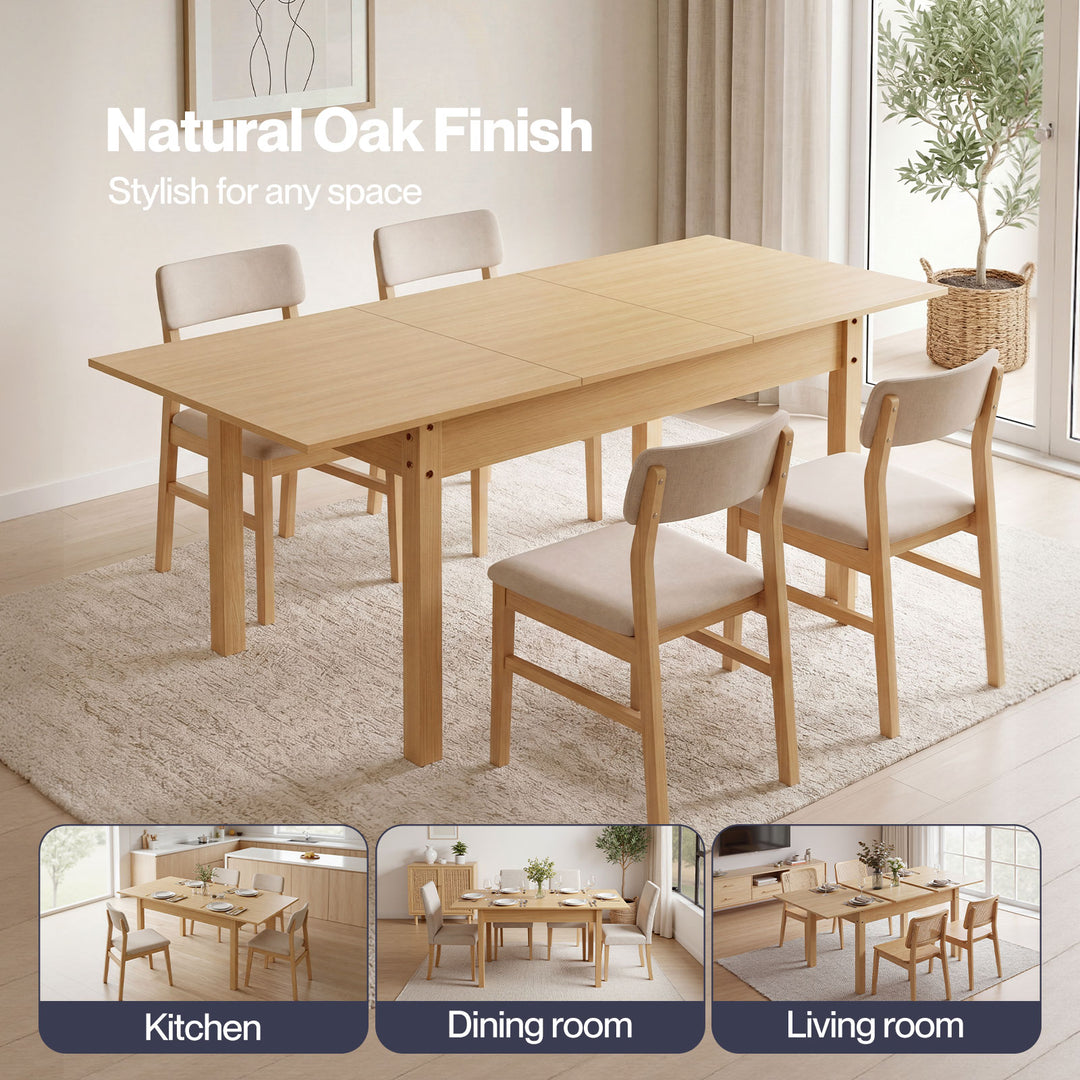 Levede Extendable Dining Table Oak Finish 4-6 Seater Wooden Kitchen 110-150cm