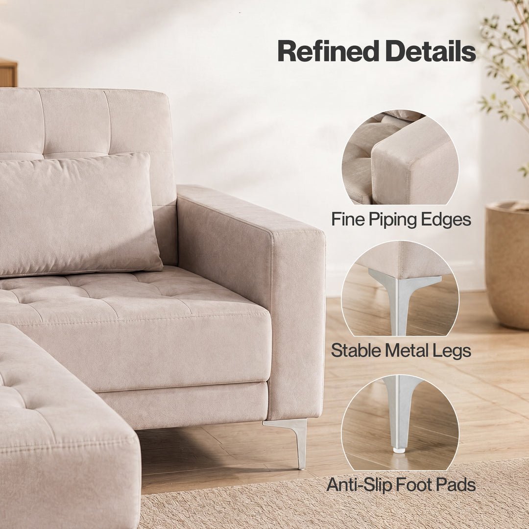 Sofa Bed U-Shaped Couches 339cm 5-6 Seater Suede Brown Living Room