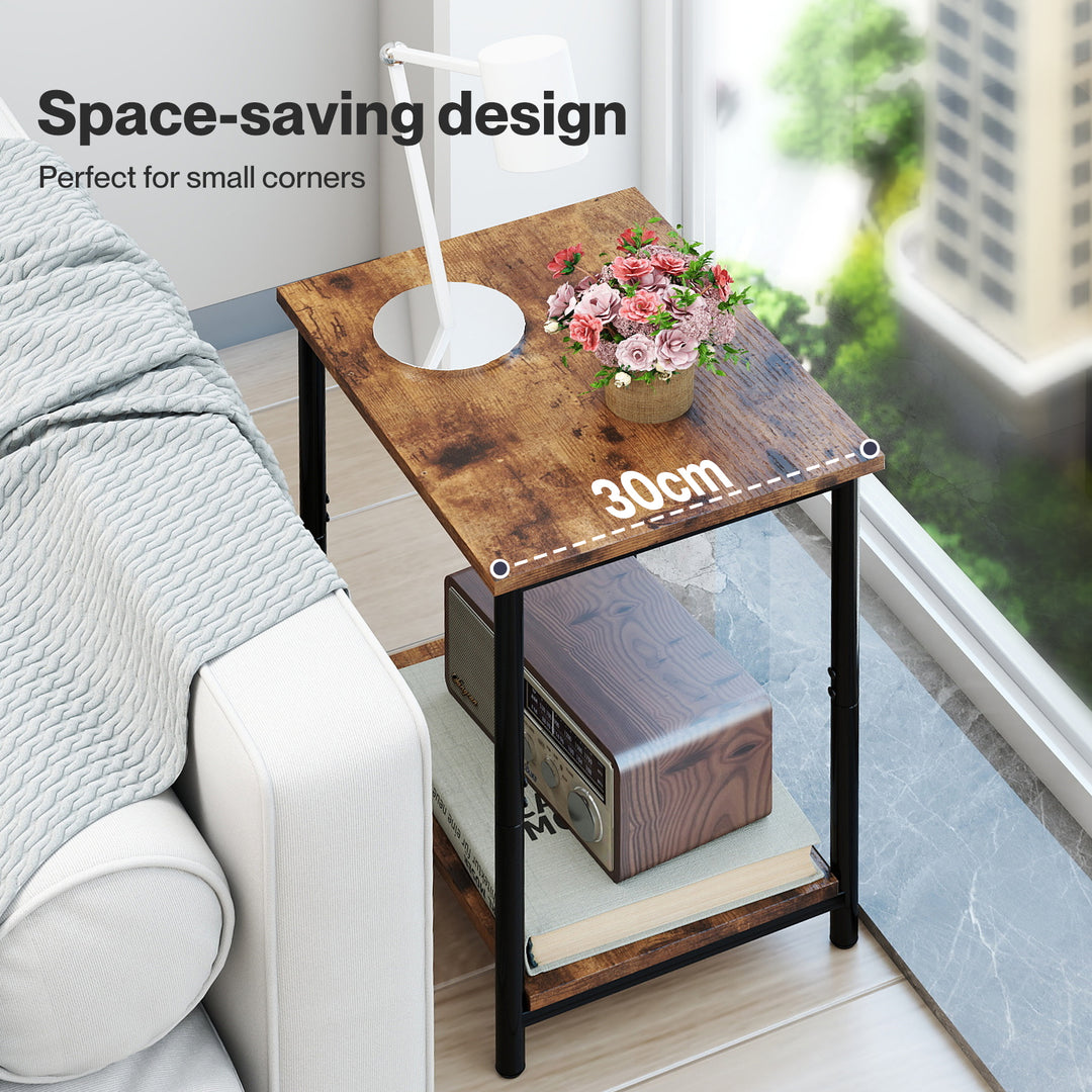 Side Table 2 Pcs Industrial Vintage End Table 2-Tier Storage Nightstand