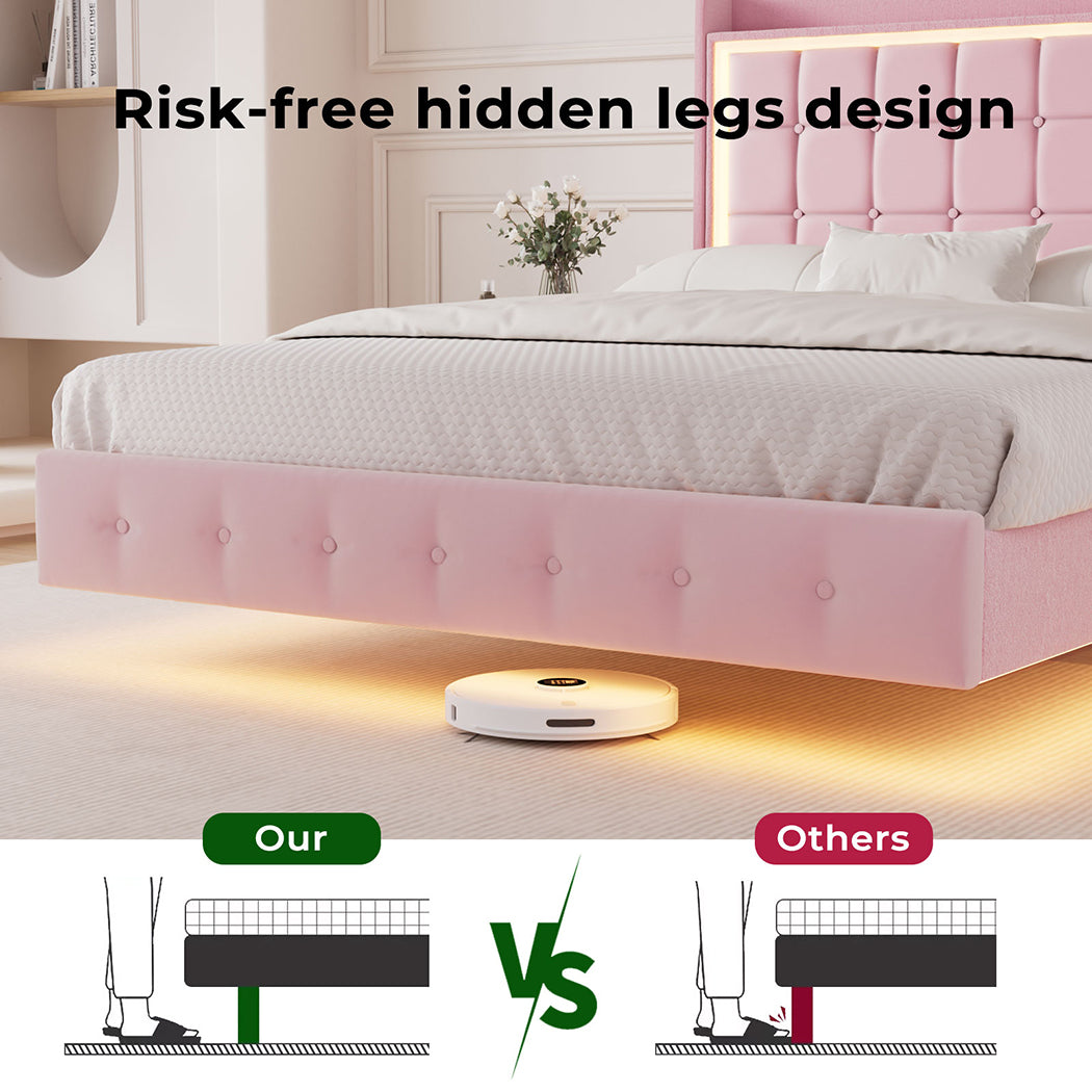 Levede Double Floating Bed Frame With RGB LED Light Headboard USB Charge - Levede