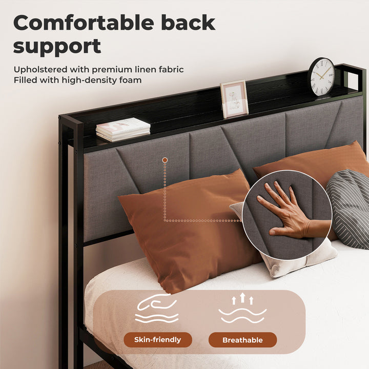 Double Bed Frame Steel Base Mattress Platform Foundation with Headboard