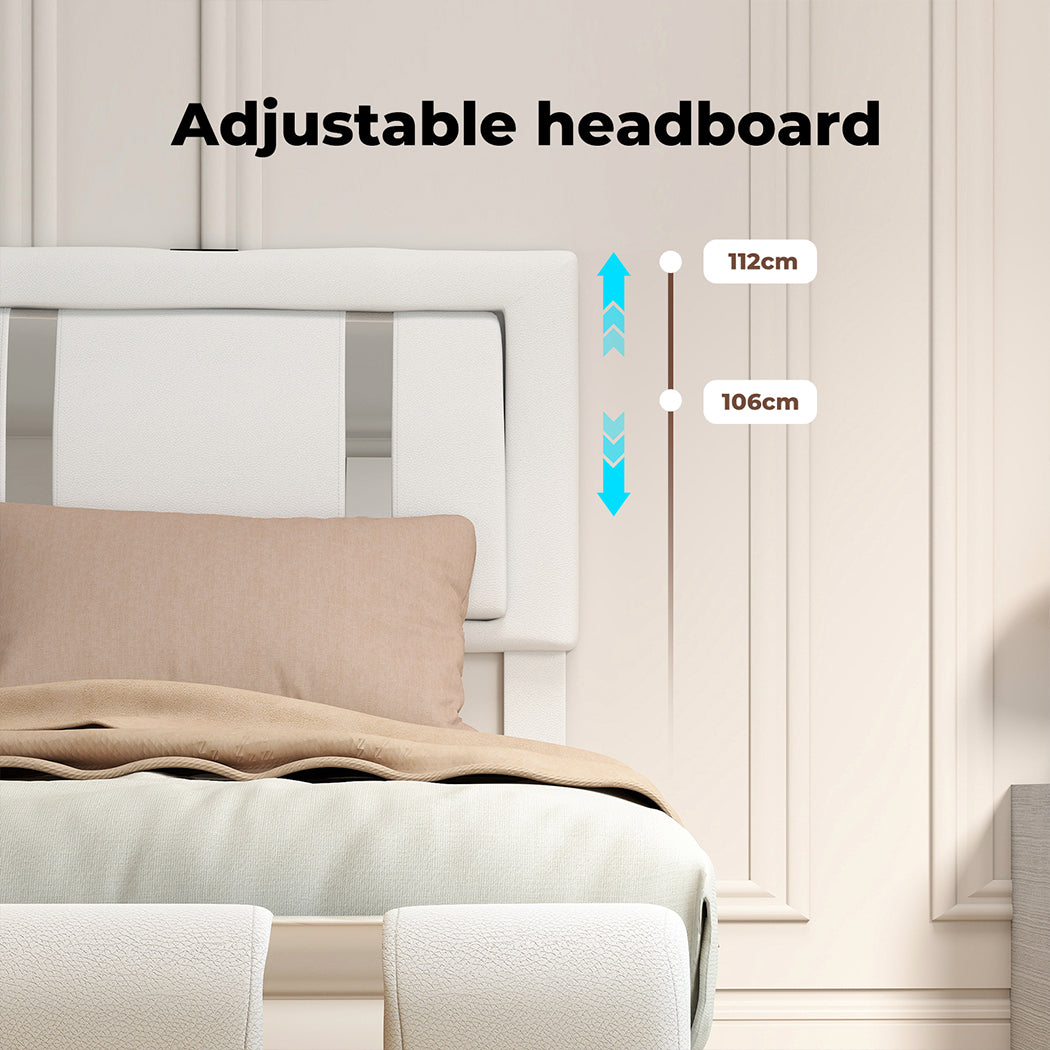 Bed Frame Adjustable Soft Headboard LED Lights Drawers USB Charge