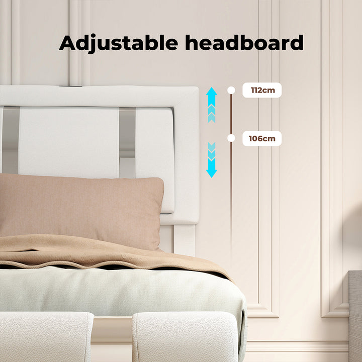 Bed Frame Adjustable Soft Headboard LED Lights Drawers USB Charge