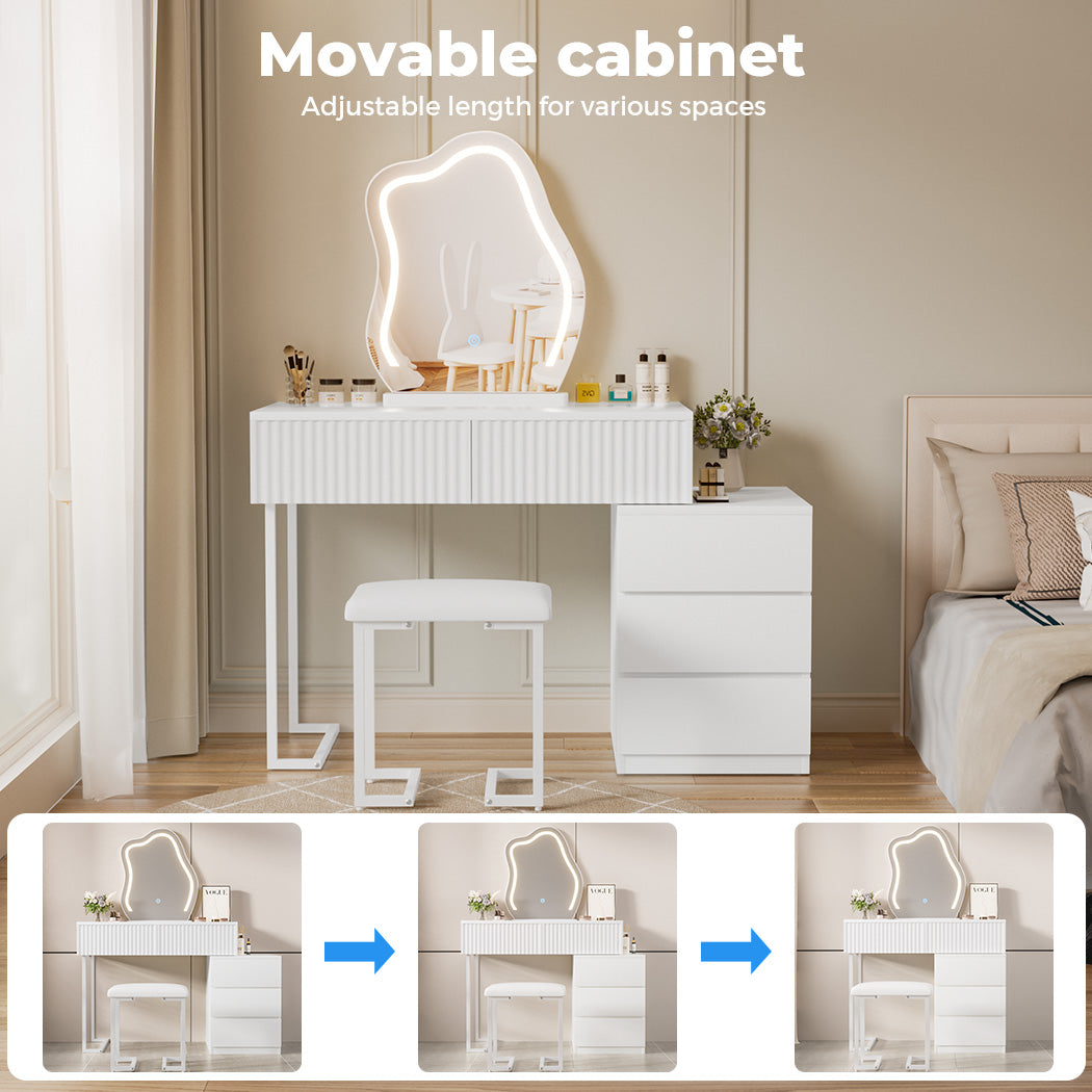 Levede Dressing Table Stool Set with Mirror Led Makeup Vanity Desk Drawers White