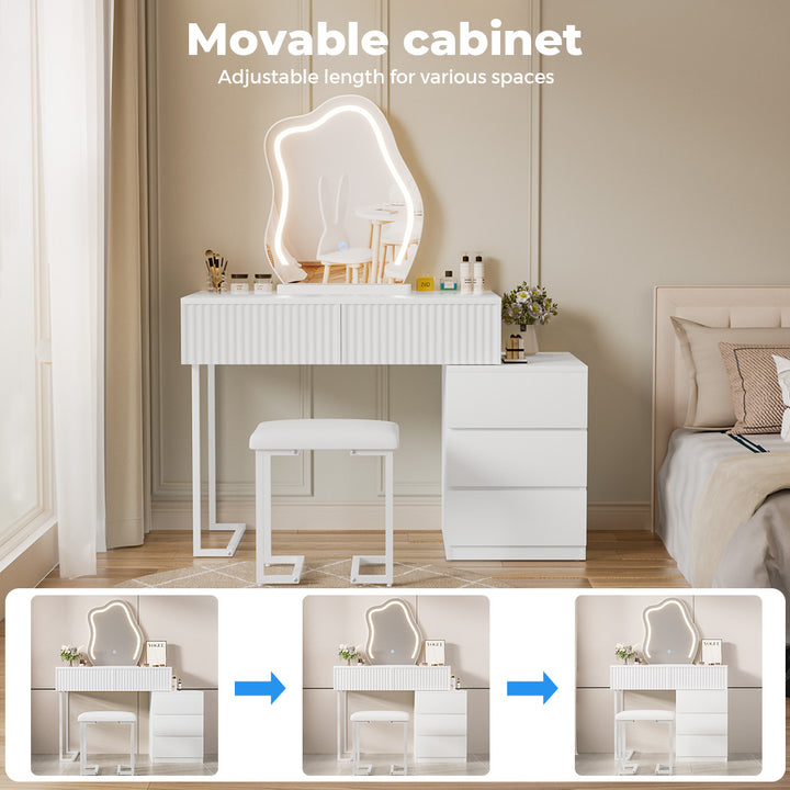 Levede Dressing Table Stool Set with Mirror Led Makeup Vanity Desk Drawers White