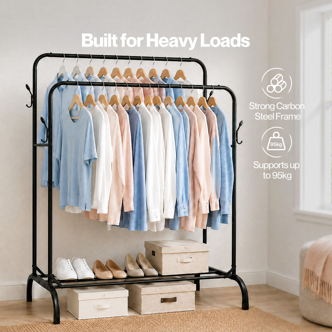 Clothes Rack Heavy Duty Garment Rack Carbon Steel 95kg Black