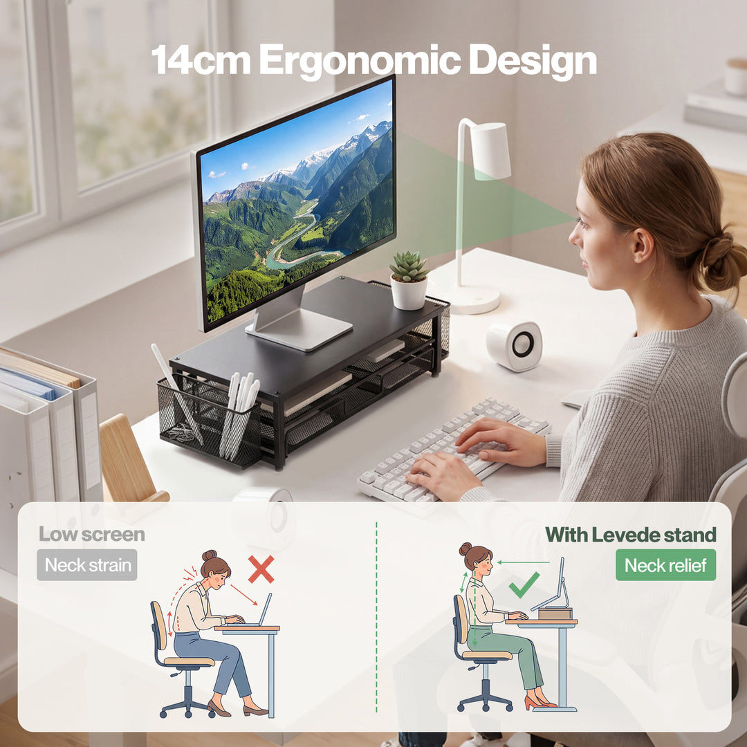 Levede Monitor Stand Riser Metal Computer Desk Organizer Shelf Drawer Pen Holder