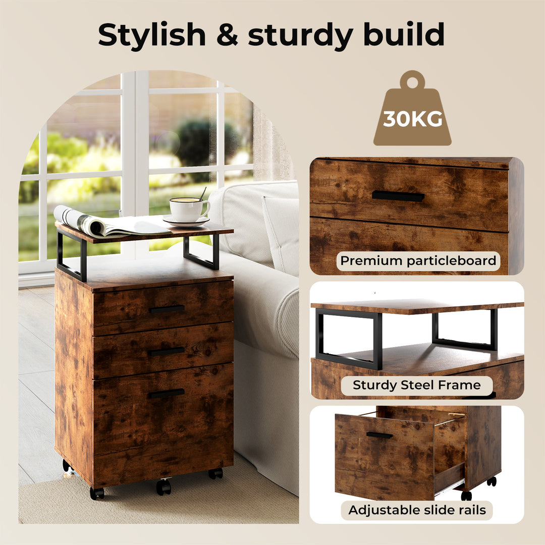 Mobile File Cabinet Drawer Filing Cabinet Home Office Metal Wooden Desk.