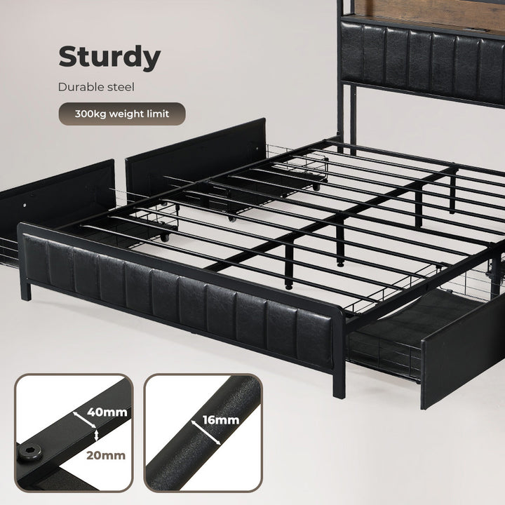 Levede Queen Bed Frame PU 4 Drawer USB Charge - Levede