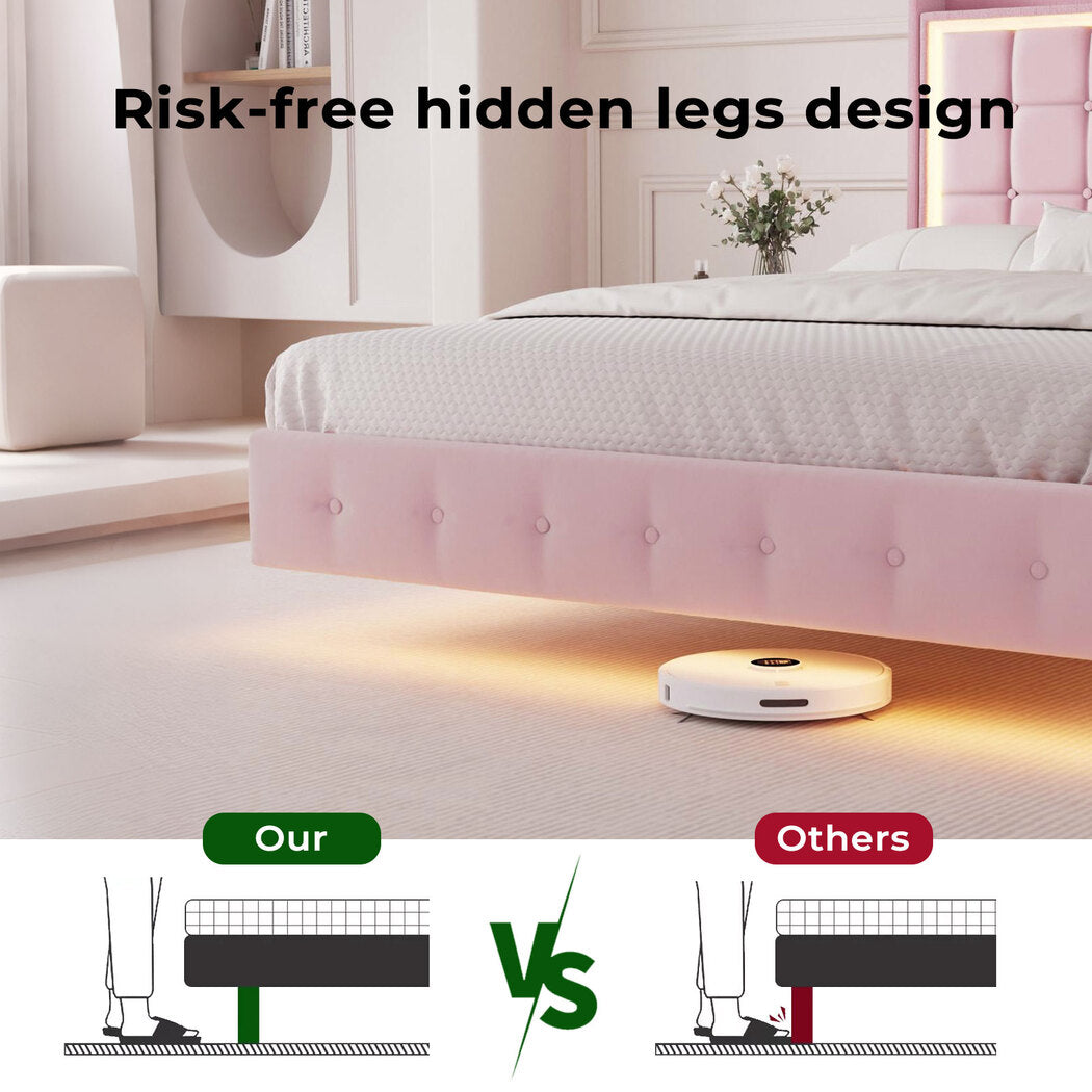 Single Floating Bed Frame With RGB LED Light Headboard USB Charge