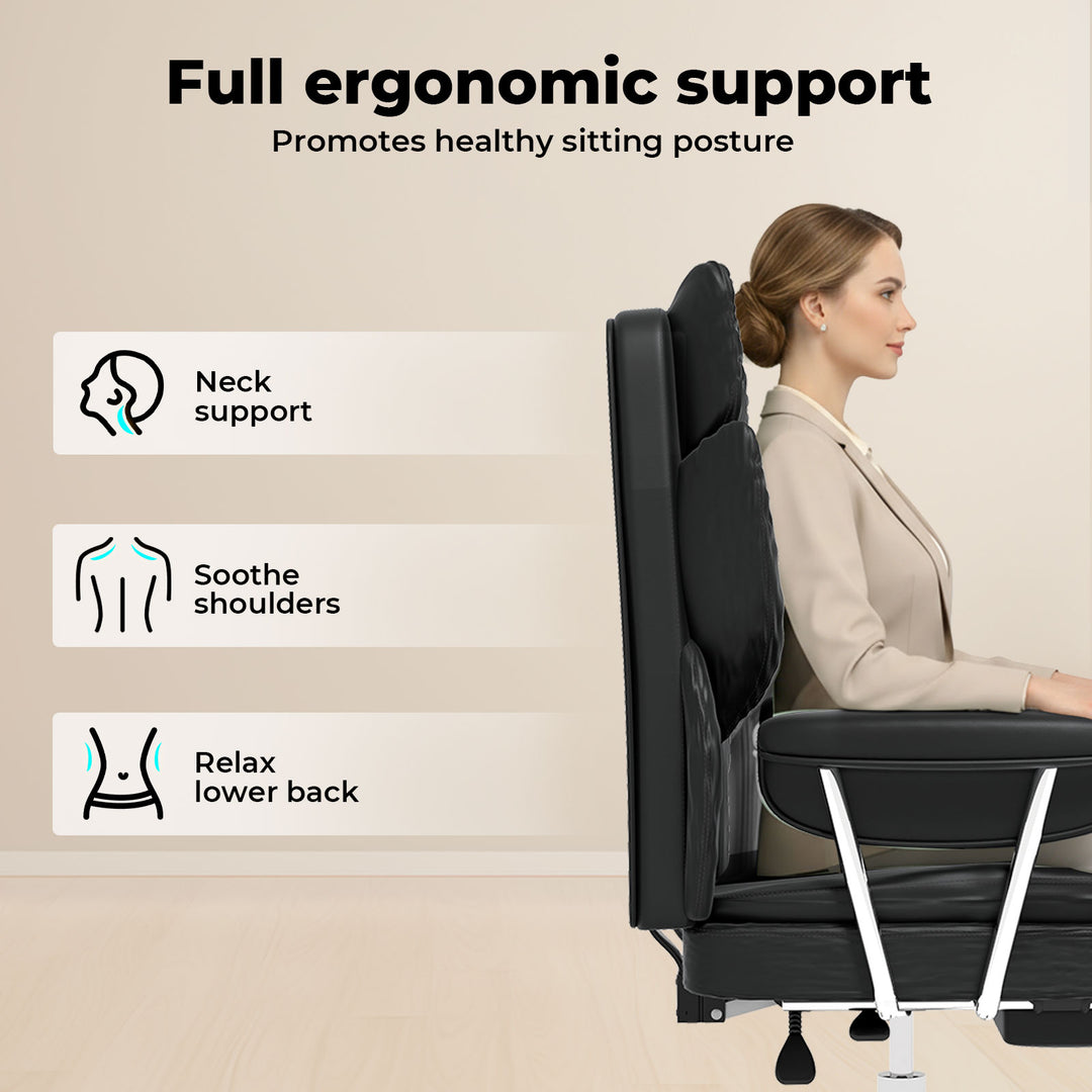 Office Chair Gaming Leather Study Work Adjustable High Back Chair Black