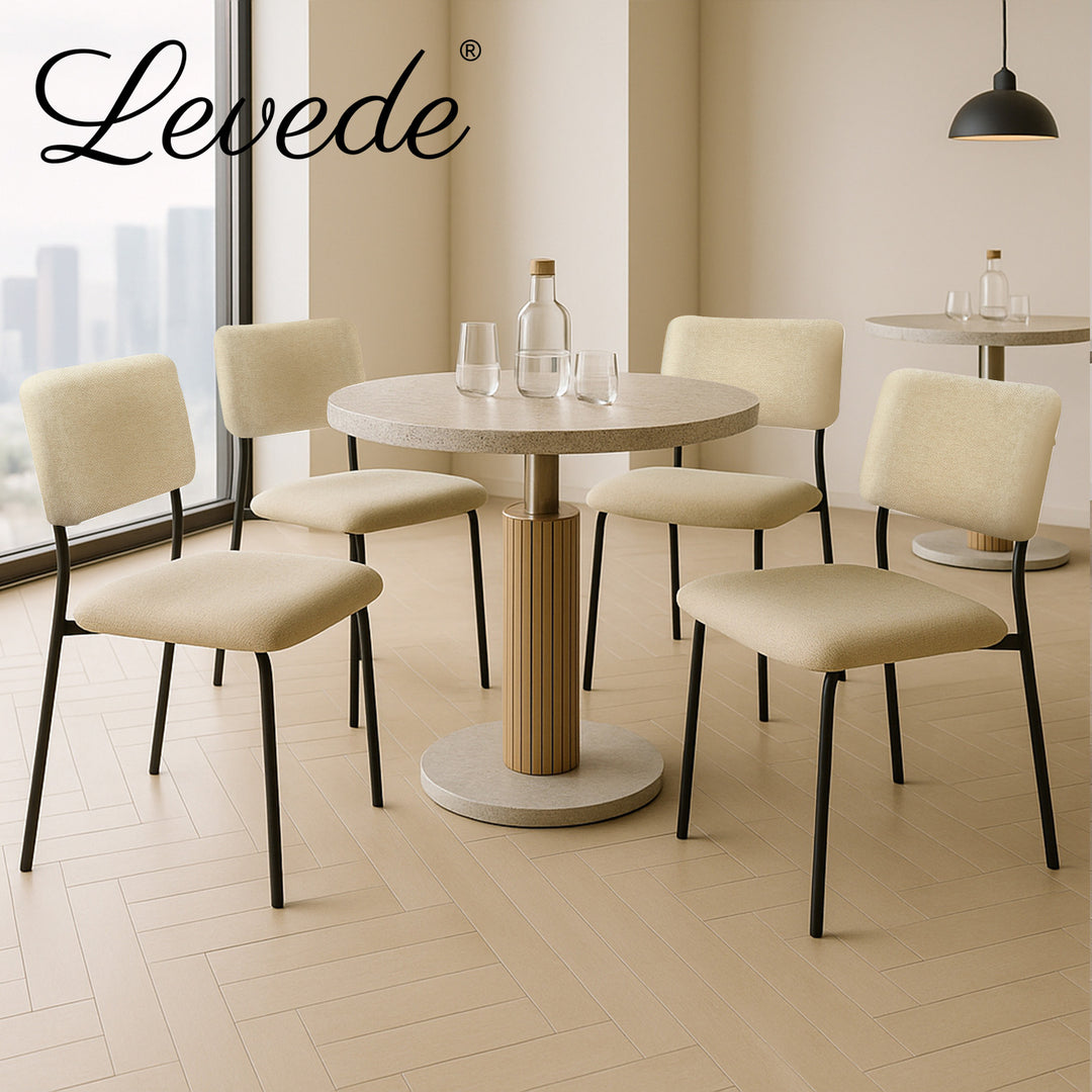 4x PU Backrest Dining Chairs Set Industrial Fabric Padded Seats