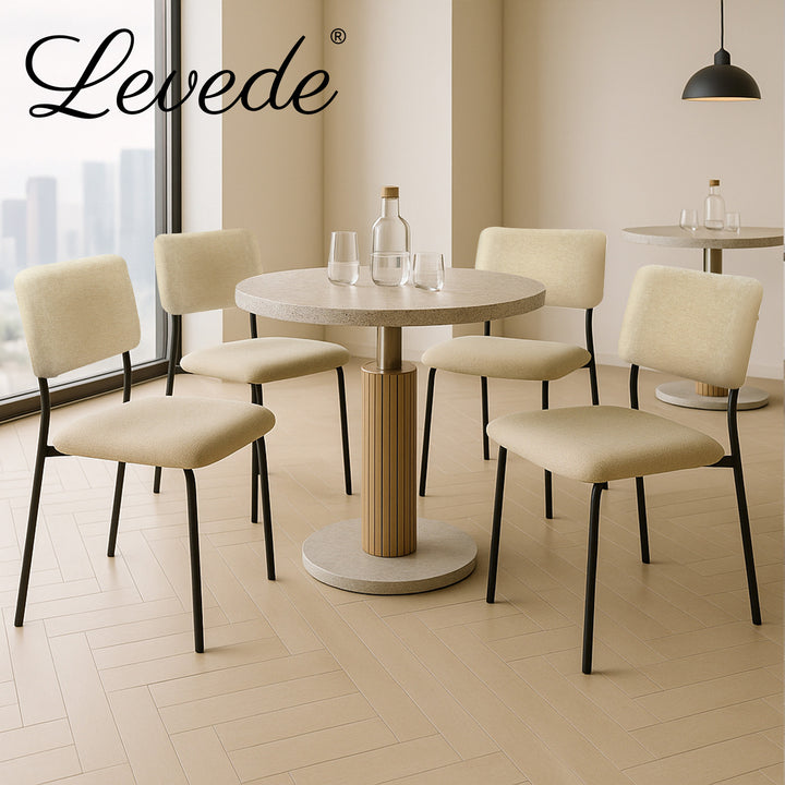 4x PU Backrest Dining Chairs Set Industrial Fabric Padded Seats