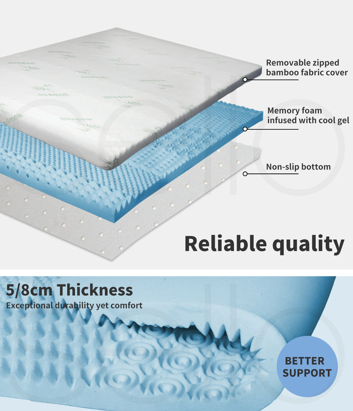 Dreamz 7-Zone Cool Gel Memory Foam Bamboo Queen Mattress Topper