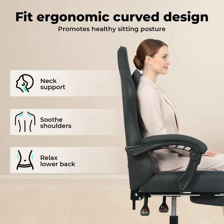 High Back Ergonomic Office Chair Reclining Computer Gaming Chair Grey