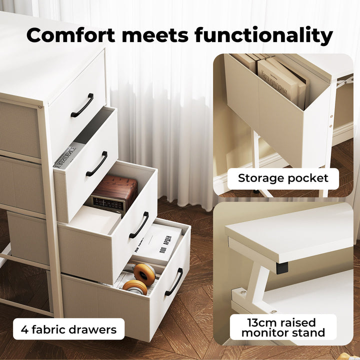 L Shaped Gaming Desk with RGB LED, Storage Drawers Power Outlet