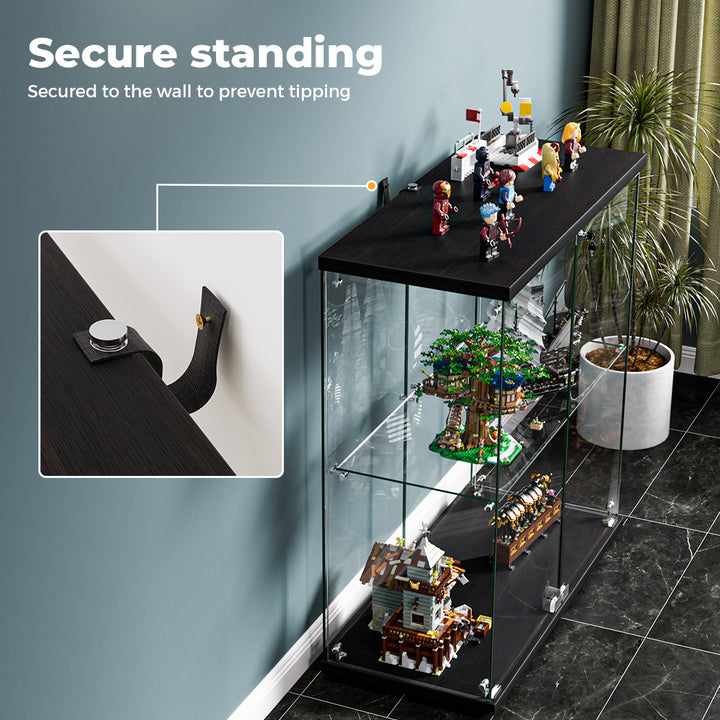 Glass Display Cabinet Lockable Collections Storage 2 Tier Shelf 2 Door