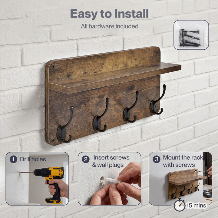 Levede Wall Mounted Coat Rack 2 Pcs Entryway Organizer Storage Rack Shelf Hooks