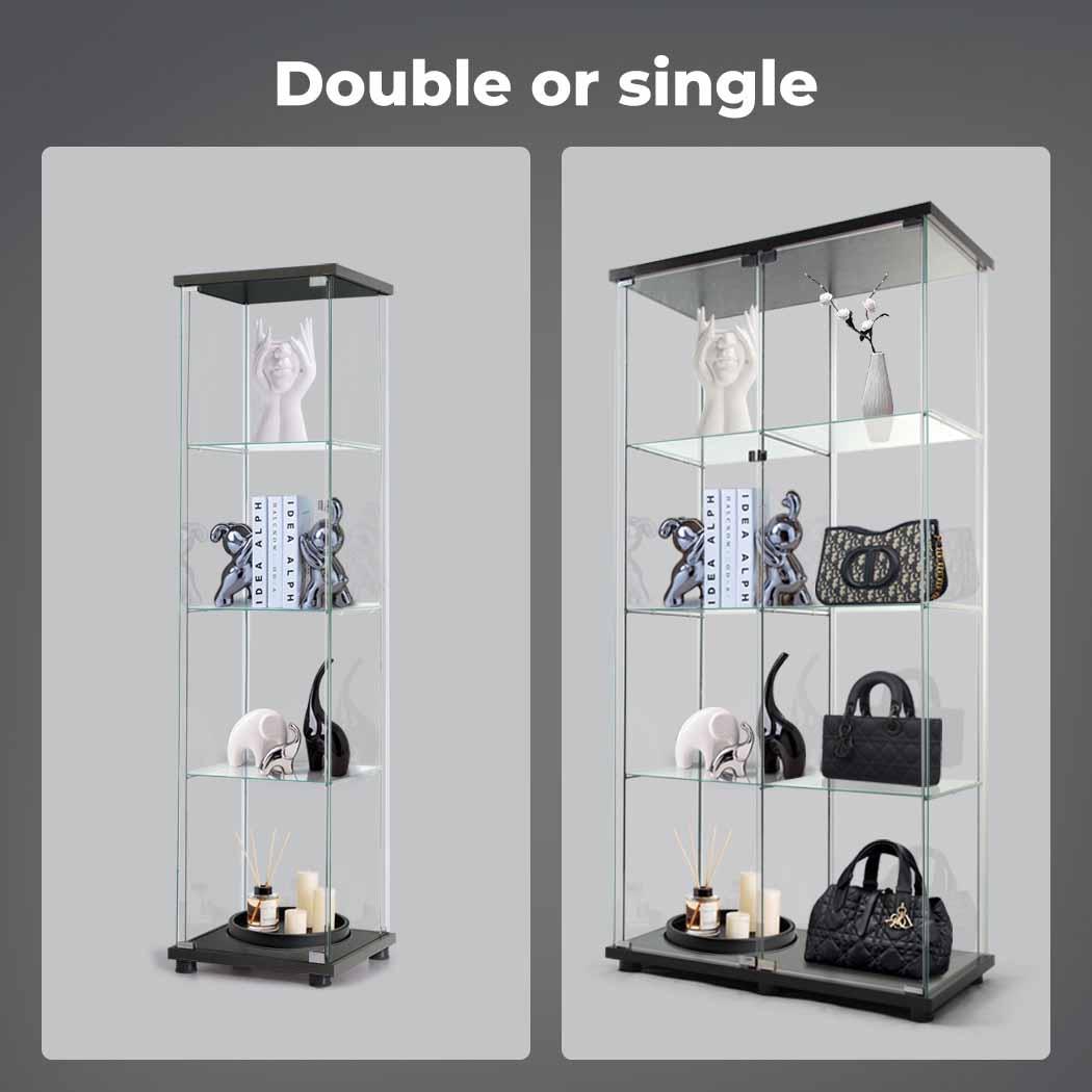 Glass Display Cabinet 2 Doors Collections Storage - Black