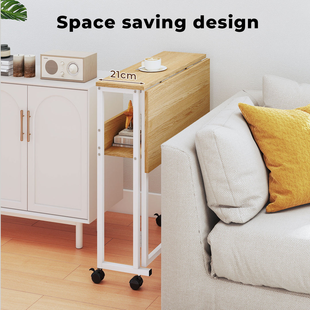 Foldable Computer Desk with Shelf Wheels for Small Space Home Office