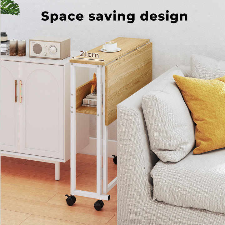 Foldable Computer Desk with Shelf Wheels for Small Space Home Office