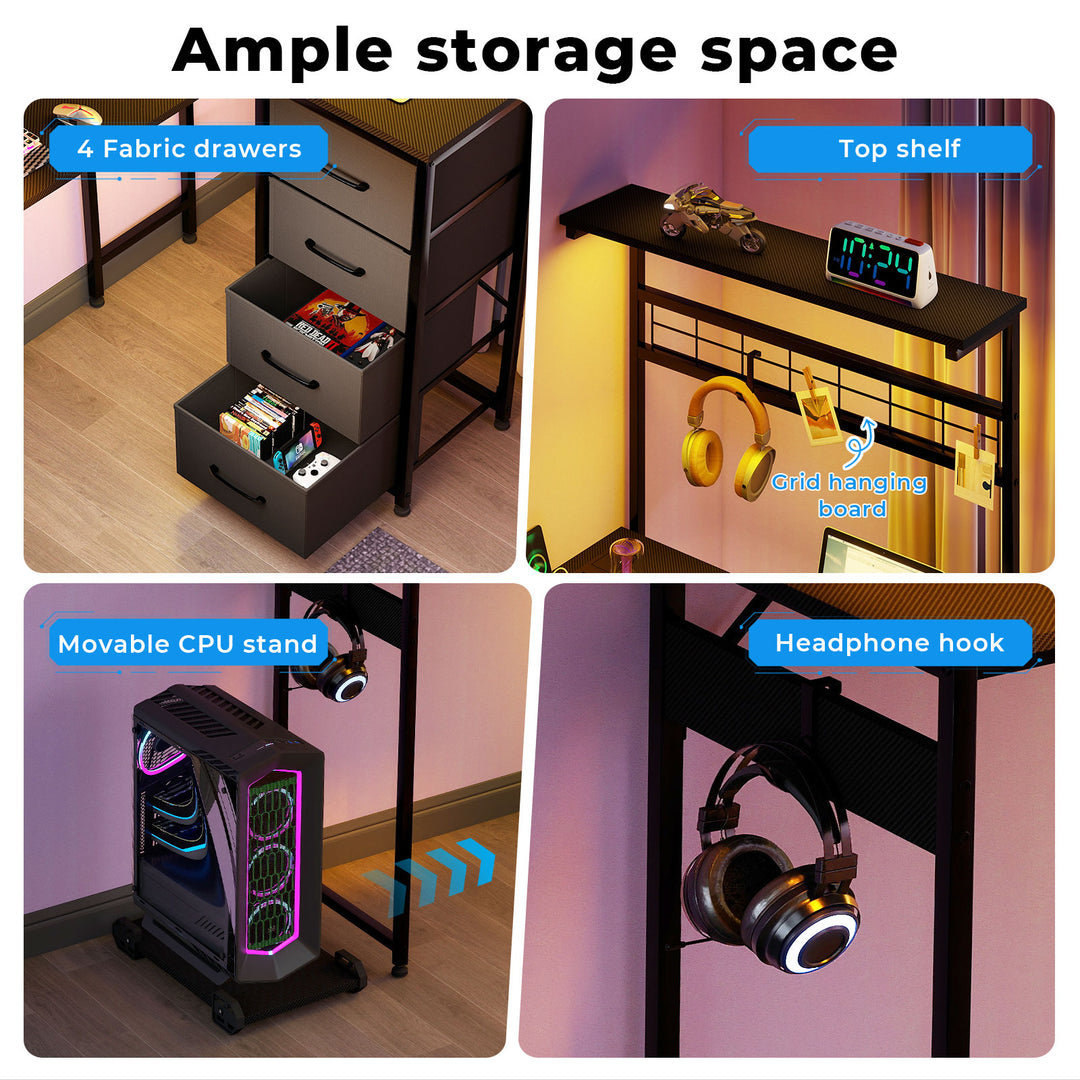 Computer Desk Convertible L-shaped Study Table Metal Frame with Drawers