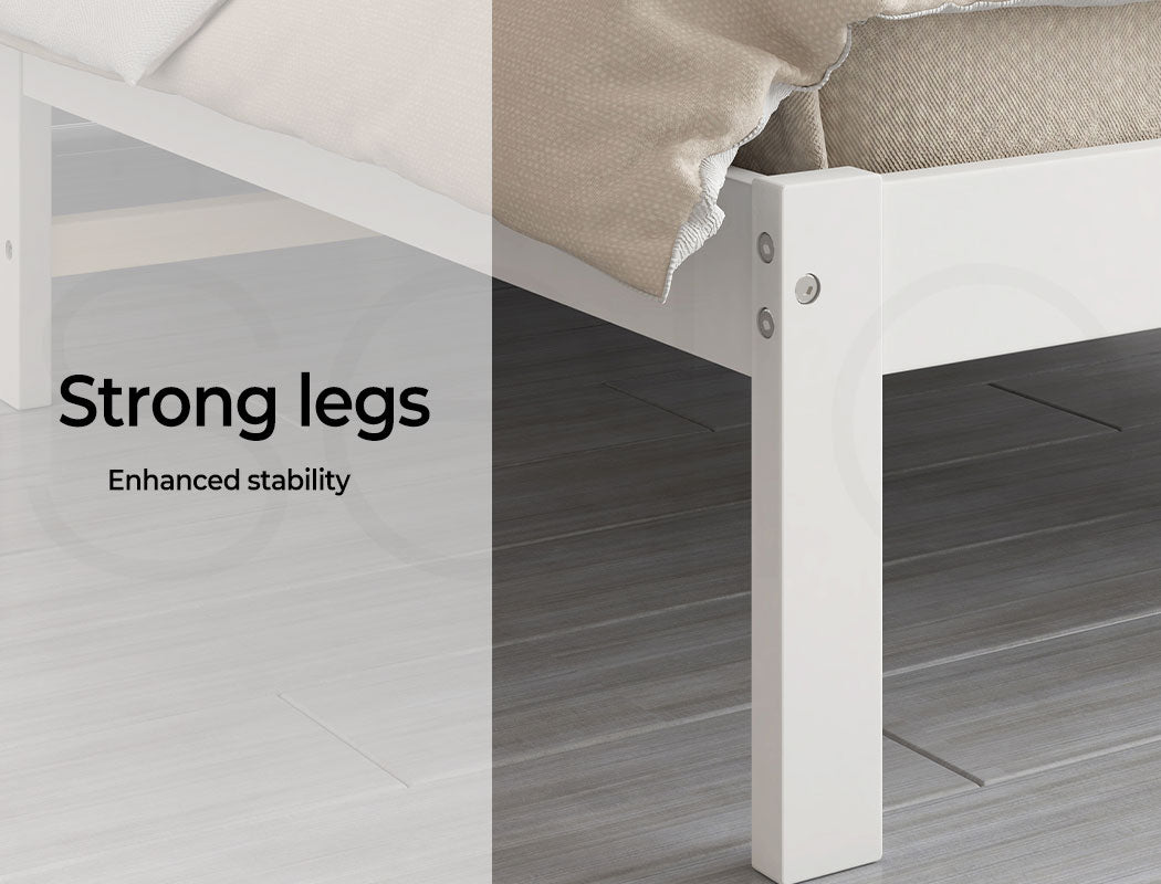 King Single Wooden Bed Frame Full White