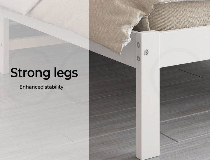 King Single Wooden Bed Frame Full White