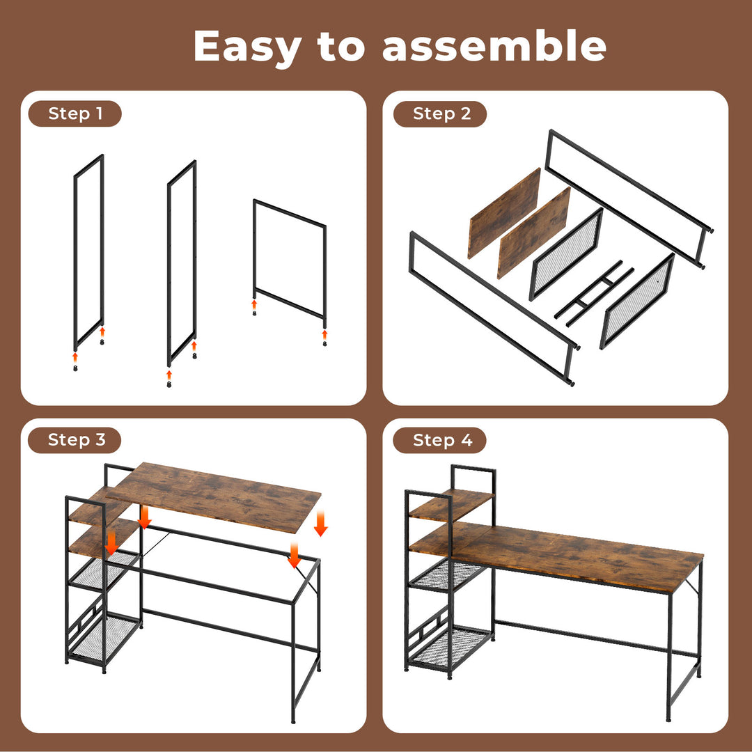 Computer Desk Study Table Home Office Workstation with 4-Tier Shelf 160cm