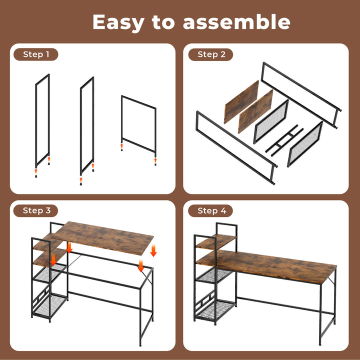 Computer Desk Study Table Home Office Workstation with 4-Tier Shelf 160cm
